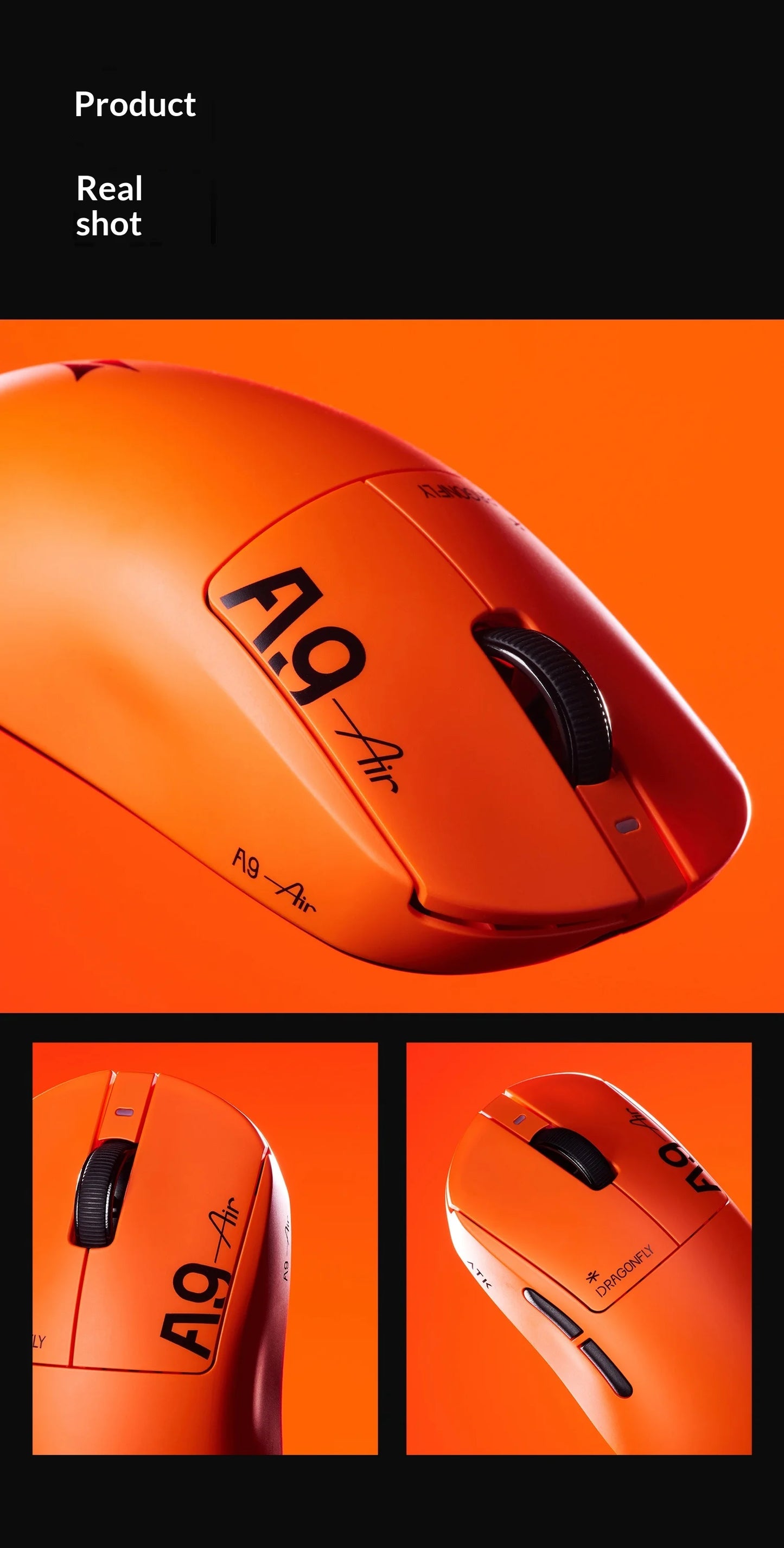 ATK DragonFly A9 Air Ultimate Wireless Gaming Mouse PAW3950 Ultra 42000DPI 750IPS 8KHz RGB Ergonomic Design for Windows MacOs