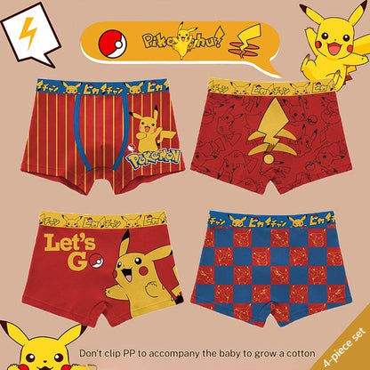 4-Piece Set Pikachu Boys' Underwear Pure Cotton Children'S Flat Corner Pants Summer Thin Spring Cartoon Cute Shorts