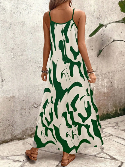 Summer 2026 Women's Fashion Slim Fit Floral Print V-Neck Loose Holiday Style Dress Knitted Fabric A- Line Skirt Casual Wear