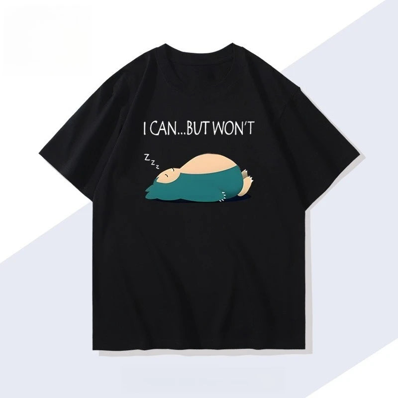Pokémon Handheld Game Snorlax T-shirt Summer New Men's and Women's Japanese Harajuku Trend Loose Casual Short-sleeved Top