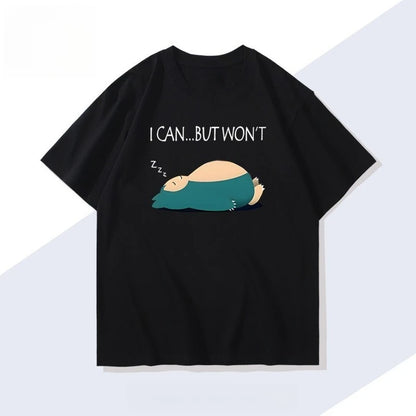 Pokémon Handheld Game Snorlax T-shirt Summer New Men's and Women's Japanese Harajuku Trend Loose Casual Short-sleeved Top