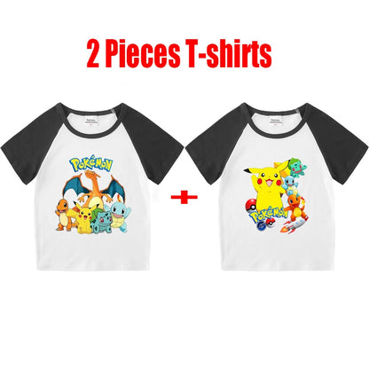 1/2 Pieces Pokemon Cartoon Tees For Boys Clothing Summer Children 100% cotton Short Sleeve T-shirts Printed T-shirt for girls