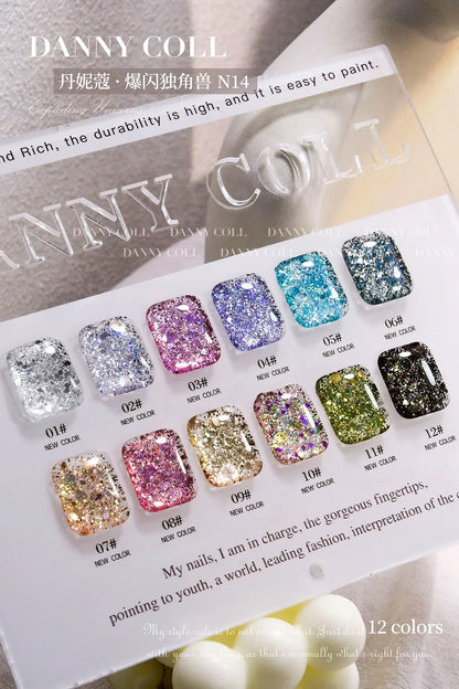 Starlight 12 Colors Sparkling Glitter Gel Nail Polish Set With Color Card 15ML Sequins Nail Gel Semi-Permanent UV LED Varnishes