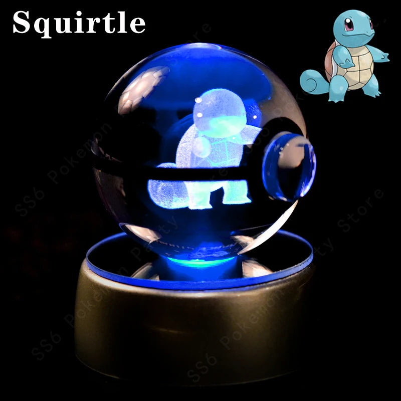 Pokemon Crystal Ball 3D Pikachu Mewtwo Gengar Pokeball 3D Night Light Lamp Glass Statue Pokemon Crystal Ball Kids Birthday Gift