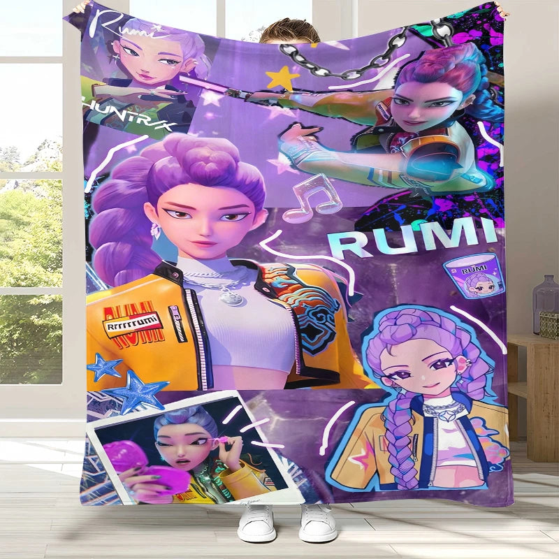 K-Pop Demon Hunters Golden Saja Boys Flannel Blanket,Ultra Soft Warm Plush Throw for Home Bedroom Bed Sofa Cover Office picnic