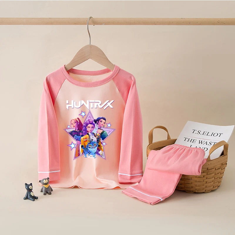 Kids' K-Pop HUNTRX Cotton Pajama Set: Long Sleeve Sleepwear for Girls & Boys