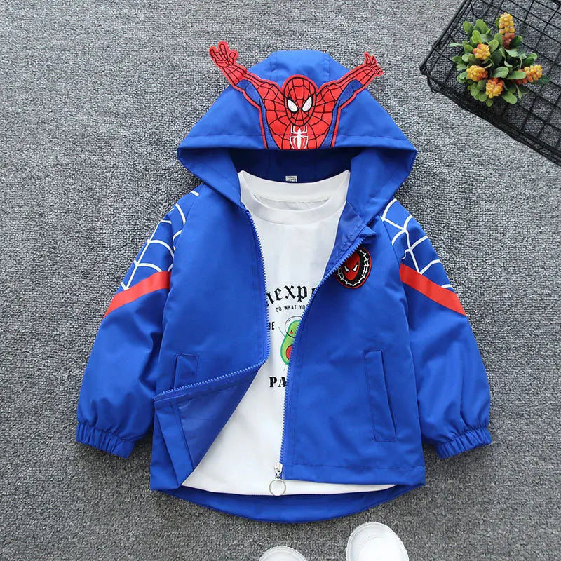 Boys Spiderman Hooded Jackets 1-10 Years Girls Spring Autumn Stitch Print Sports Coats Children Cartoon Outerwear Kids Clothes