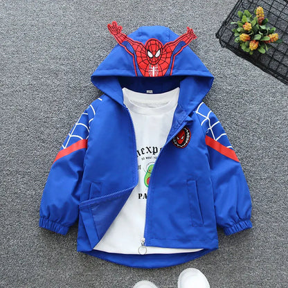 Boys Spiderman Hooded Jackets 1-10 Years Girls Spring Autumn Stitch Print Sports Coats Children Cartoon Outerwear Kids Clothes