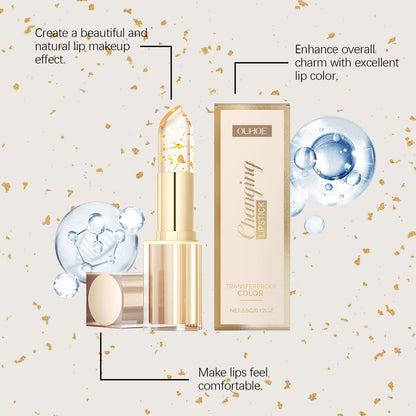 Gold Foil Color Changing Lip Balm Glossy Non-Sticky Nourishing Moisturizing Lasting Transferproof Color Changing Lipstick