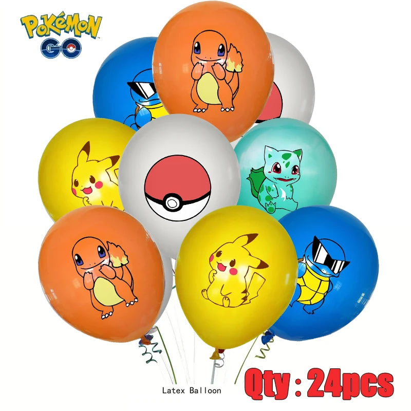 24pcs Pokemon Balloons for Birthday 12inch Cartoon Latex Balloon Birthday Party Round Multi Pikachu Toys Decoration Baby Shower