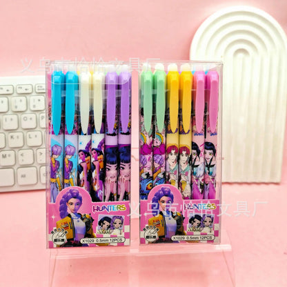 NEW Anime Girls  0.5mm Erasable Gel Pen - Refillable & Retractable Black Ink Friction Pen for School Office Supplies