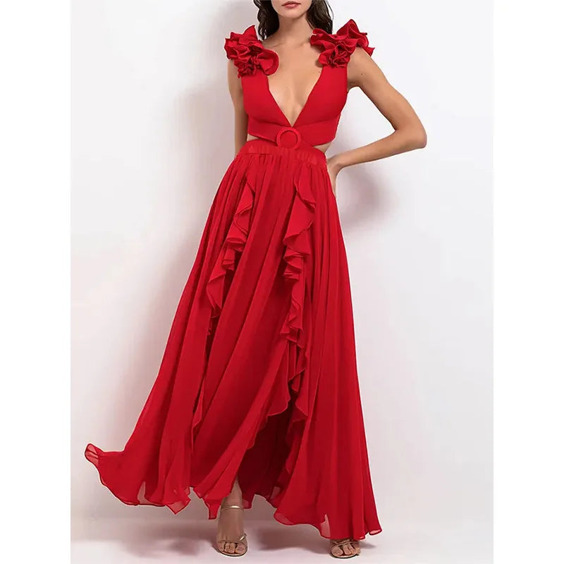 2024 Sexy Women's Swimsuit with Skirt One-Piece Swimwear Vintage Ruffle V Neck Cover Up Bikinis Set Beachwear Bathing Suit