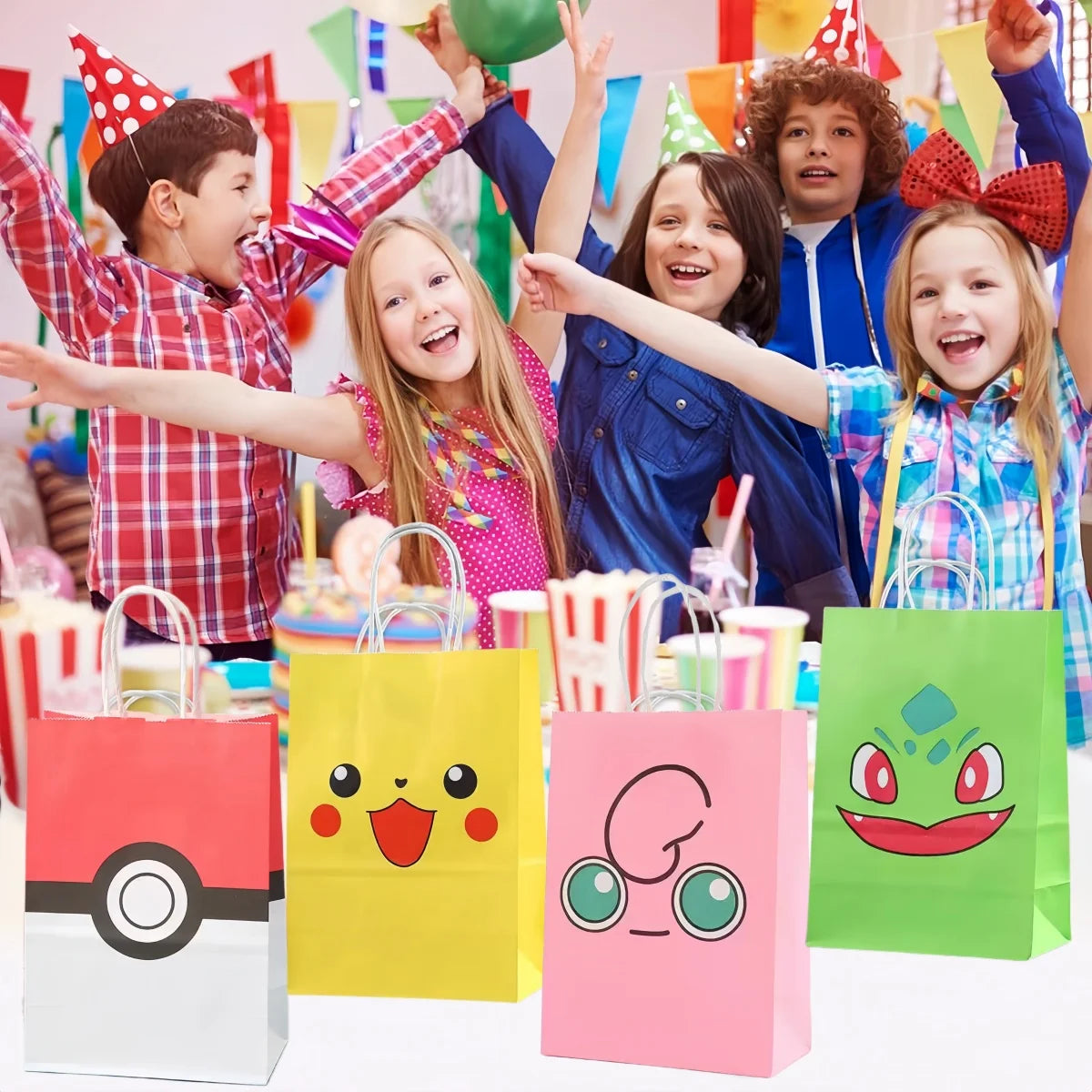 Pokemon Gift Bags Pikachu Hand-held Paper Packing Treat Bag Anime Kraft Paper Bag Gift Packaging Party Festive Supplies Kids Toy