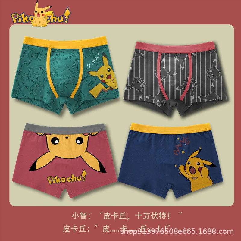4-Piece Set Pikachu Boys' Underwear Pure Cotton Children'S Flat Corner Pants Summer Thin Spring Cartoon Cute Shorts
