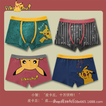4-Piece Set Pikachu Boys' Underwear Pure Cotton Children'S Flat Corner Pants Summer Thin Spring Cartoon Cute Shorts
