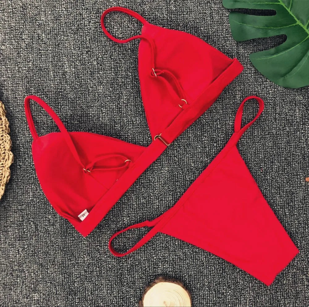 Bikini 2025 New Women's Split Solid Color Adjustable Size Swimsuit