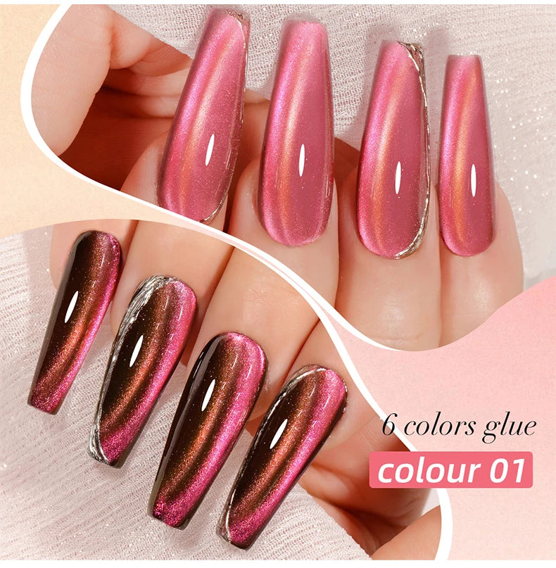 XEIJAYI 15ml 6pcs cat eye Gel Nail Polish set,Sparkling Translucent Effect for Salon, 5Colors cat Eye with Black color Quality