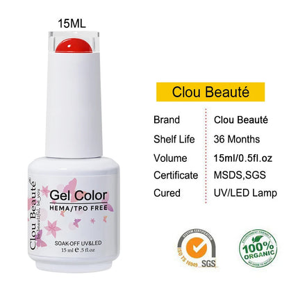 Clou Beaute 15ml Red Color Gel Polish Vernis Semi Permanent UV Varnish Gel Nail Polish Hema TPO Free Nails Art Manicure TOP BASE