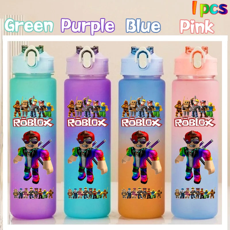 Roblox Anime Cartoon Straw Drink Bottle 750ml Gradient Color Water Cup Game Student Daily Necessities Gourde Boy Holiday Gift