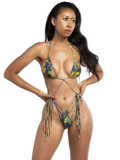 2025 New Sexy Print Bikini Sets Swimsuit For Women Low Waist Swimwear Female Bandage Strappy Bathing Suits Summer Beach Wear XL