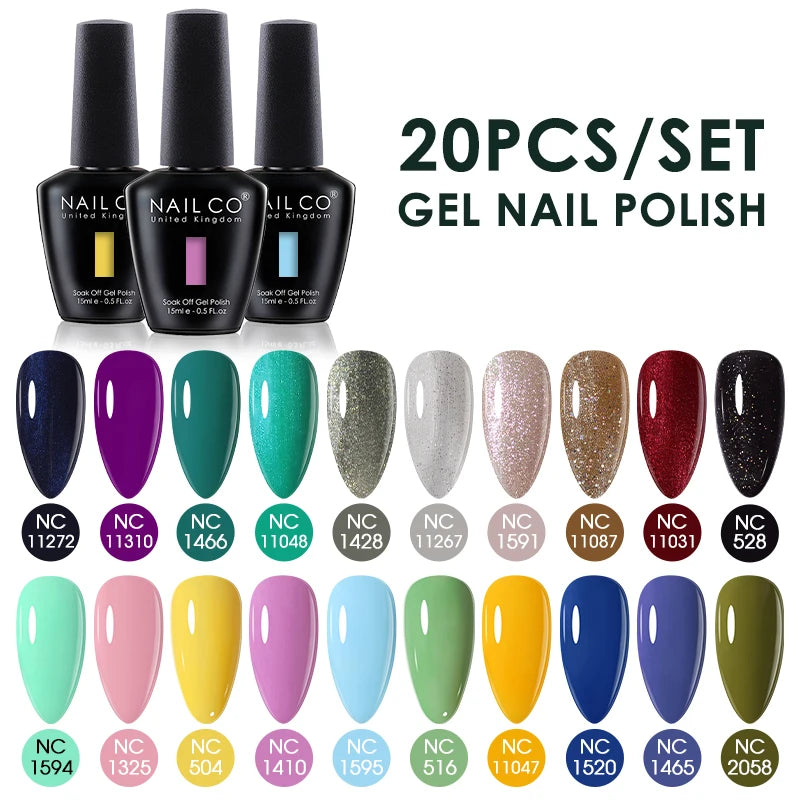 NAILCO 15ml Gel Nail Polish Set 30pcs/Lot Gel Polish Nail Soak Off UV LED Semi-Permanent Varnishes Nail Art Salon Free Shipping