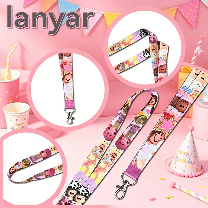 Roblox Girl Lanyard Cartoon Pattern for Reusable Events Festival Celebrations Decorative Style Birthday Party Gift Supply Set