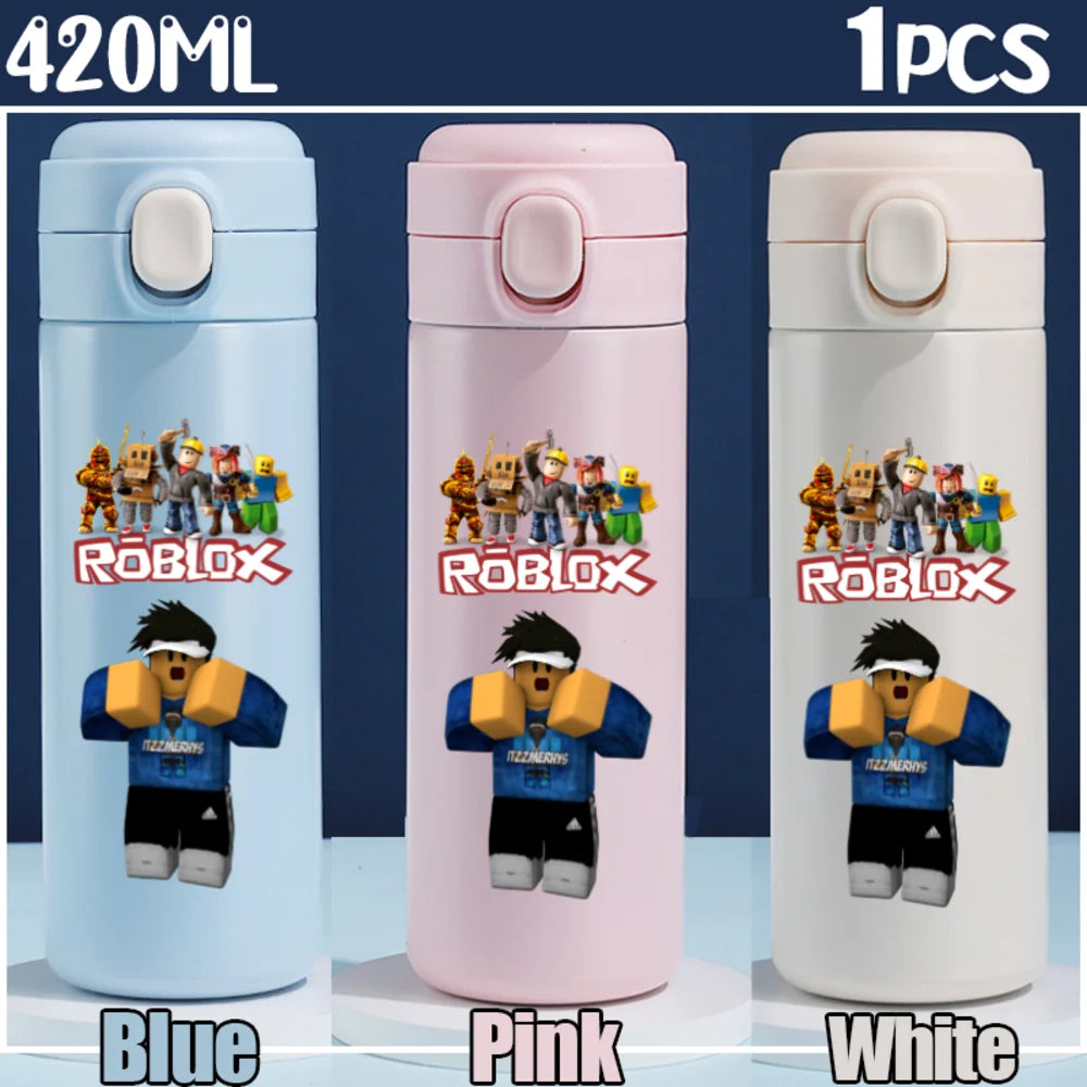 Roblox Anime Water Bottle DynaBlocks 304 Stainless Steel Thermos Cup 420ML Gourde Game Straight Drinking Cup Holiday Gifts