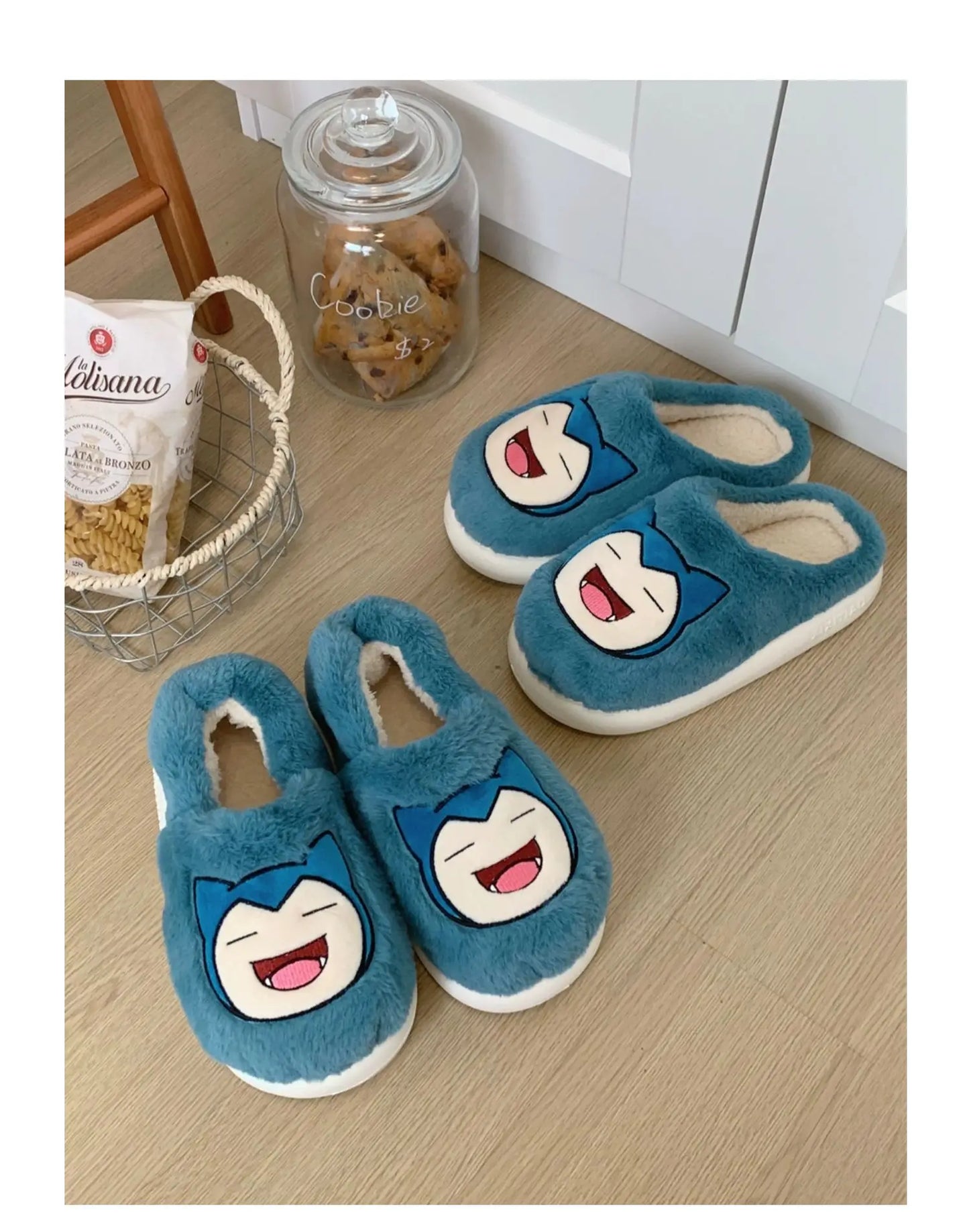 Pokemon Anime Couple Slippers Cute Pikachu Eevee Cartoon Cotton Home Shoes for Men And Women with Velvet Insulation Winter Gifts