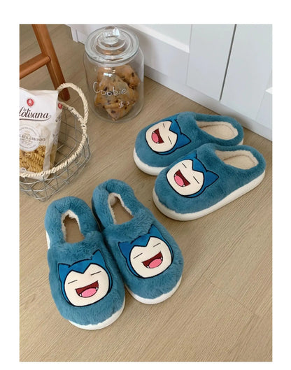 Pokemon Anime Couple Slippers Cute Pikachu Eevee Cartoon Cotton Home Shoes for Men And Women with Velvet Insulation Winter Gifts