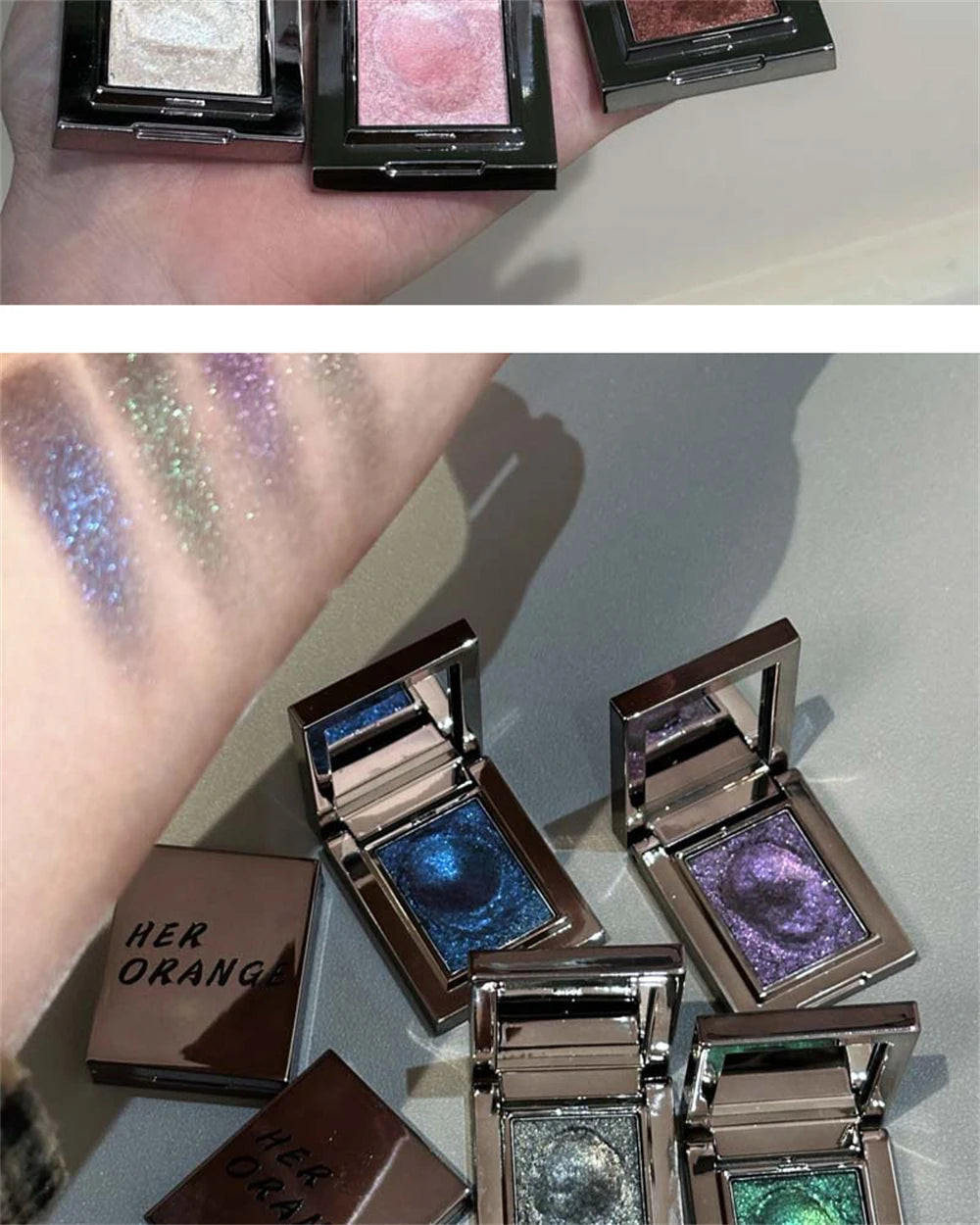 Metallic Glitter Eyeshadow Cream Sparkling Mousse Shimmer Highlighter Pressed Pigments Punk Purple Pearlescent Eyeshadow Palette