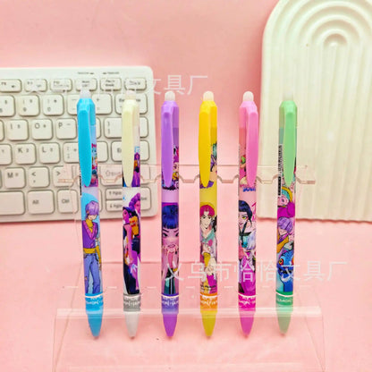 NEW Anime Girls  0.5mm Erasable Gel Pen - Refillable & Retractable Black Ink Friction Pen for School Office Supplies