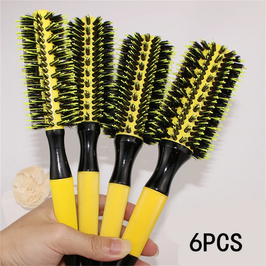 Professional 1/6pcs Boar Bristle Wooden Hair Comb Round Hair Brush Curling Combs Woman Hair Curlerl Hairdresser Styling Tool