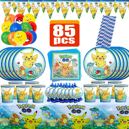Pokemon Birthday Party Supplies Pikachu Party Decorations Foil Balloons Blowouts Tableware Plate Napkin Baby Shower Supplies Toy