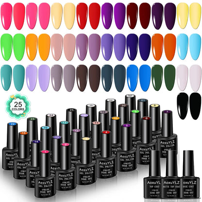 28Pcs/Set Gel Nail Polish Set Glass bottle Soak Off UV Gel Varnish Red Pink Colorful Gel Polish Matte Top Base Coat Nail Gel Kit