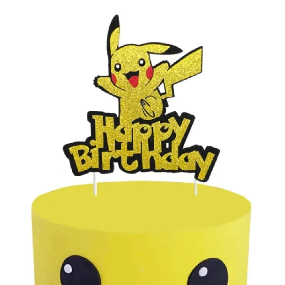 Pokemon Happy Birthday Acrylic Cake Topper Party Decoration Pikachu Cake Decor Flag Baby Shower Baking DIY Supplies Kids Favors