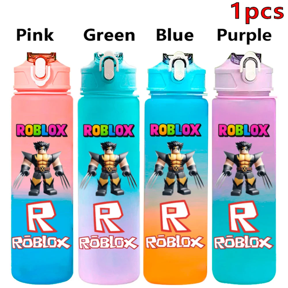 750ml Roblox Cartoon Large Capacity Gradient Color Straw Bottle Camping Drinking Tools Student Game Periphery Plastic Sports Cup
