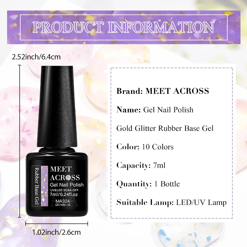 7ml Milk White Rubber Base Gel Silver Gold Pink Foils Glitter Base Coat Semi-Permanent Nail Art Gel Varnish For Nails Manicure