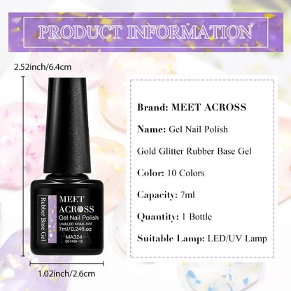 7ml Milk White Rubber Base Gel Silver Gold Pink Foils Glitter Base Coat Semi-Permanent Nail Art Gel Varnish For Nails Manicure