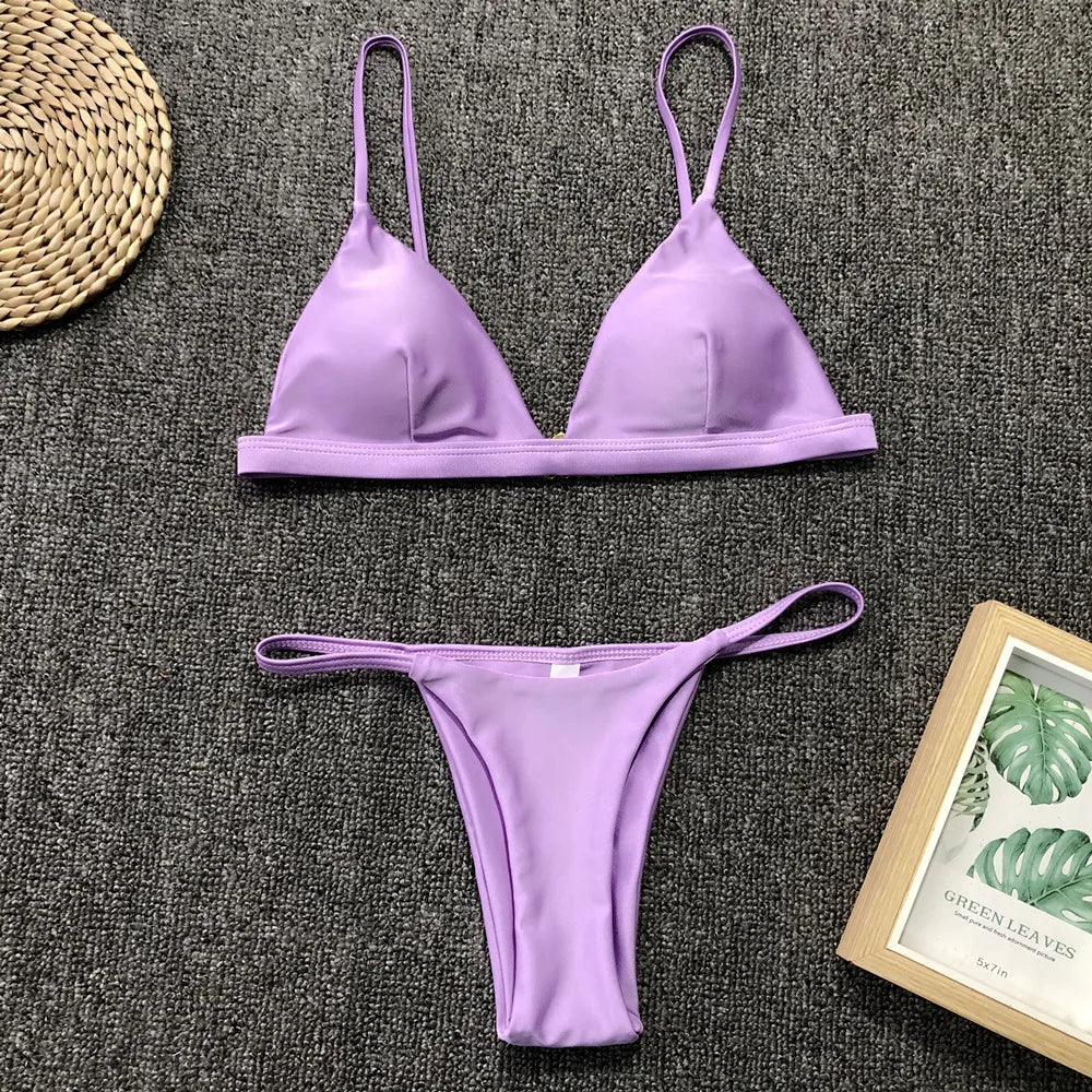 Bikini 2025 New Women's Split Solid Color Adjustable Size Swimsuit
