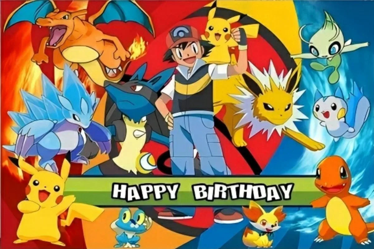 Pikachu Photography Backdrop For Kids Birthday Party Supplies Background Cake Table Decor Banner Room Decoration Poster
