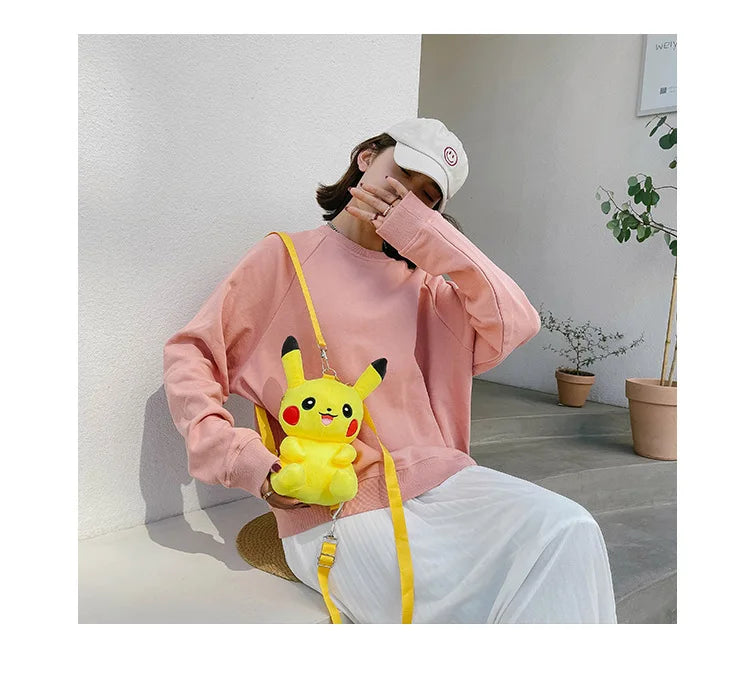 30cm Pokemon Fashion Japanese Anime Fun Cartoon Small Bag Pikachu Plush Doll Backpack Girl Cute Pikachu Plush Backpack
