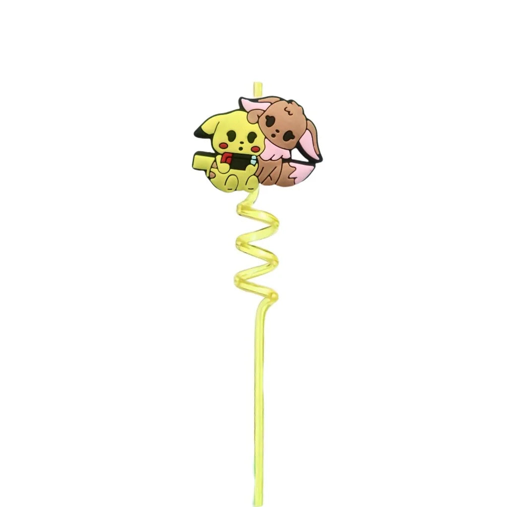 FUNISM Pikachu series cartoon creative spiral straws decorate party reusable colorful straws