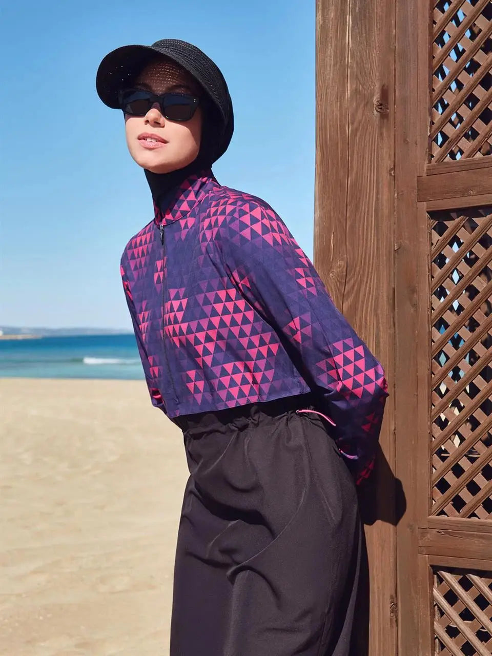 4PCS/Set Burkini Femme Musulmane Printing Sportswear Loose Fit Strechable UPF50-UV Protection Swimsuit With Zipper