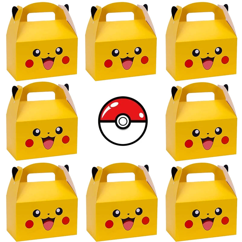 Pokemon Party Favors Birthday Party Decorations Pikachu Paper Gift Bags Handle Candy Box Baby Shower For Kids Supplies Gifts