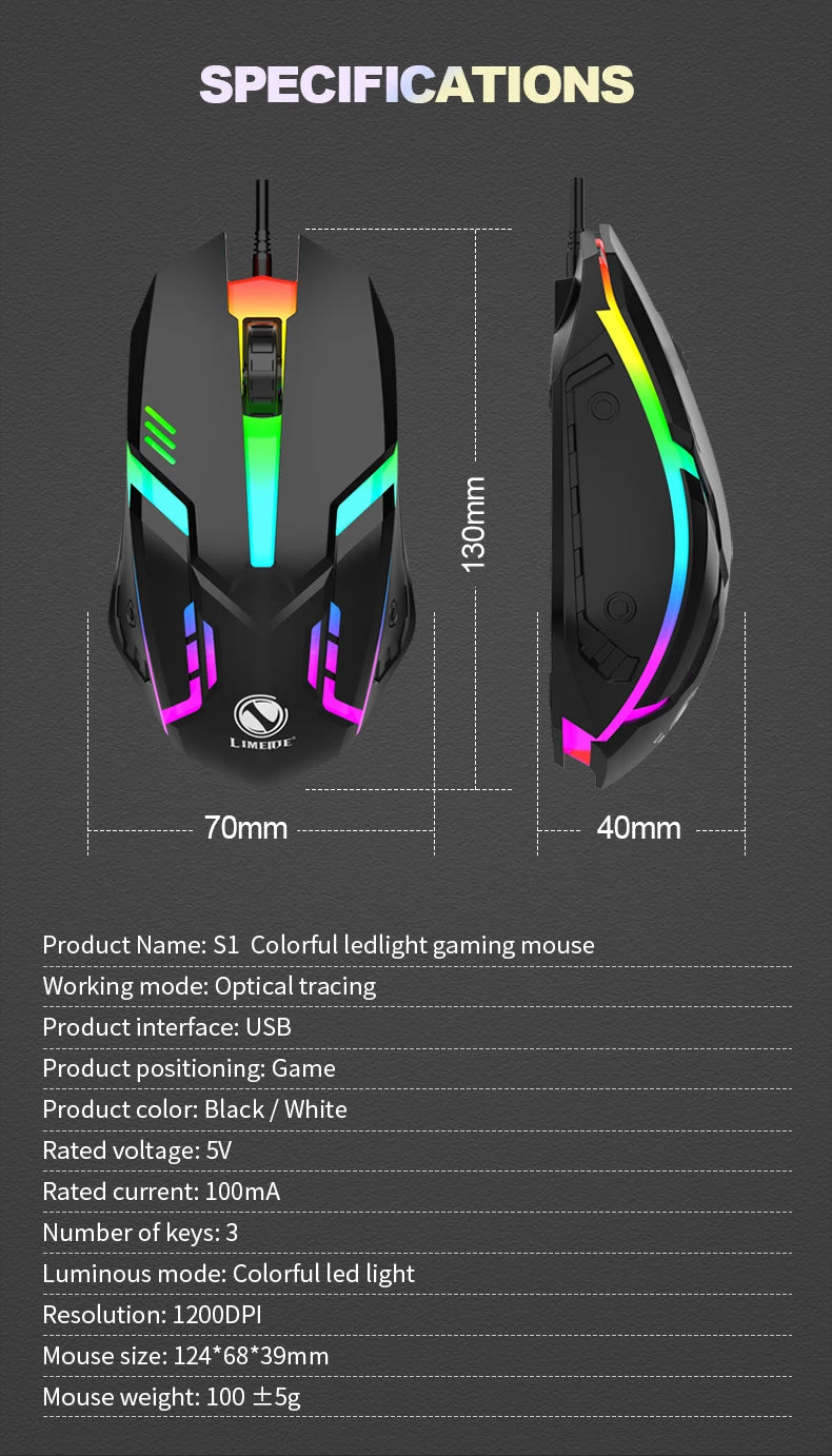 S1 Mouse USB Wired Mouse Computer Laptop Gaming Office Luminous Mouse