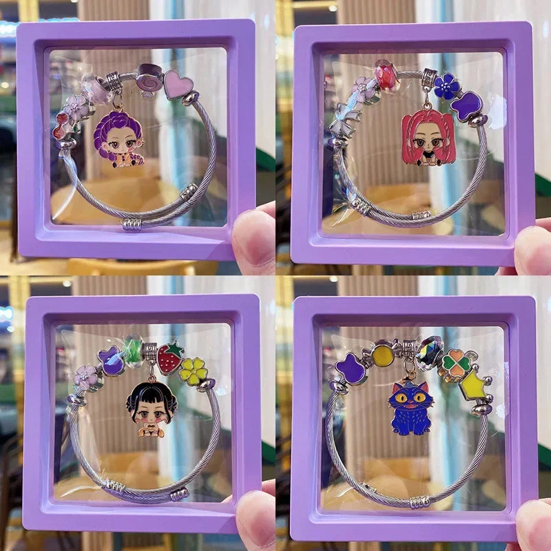 Hot 4Pcs Cartoon Anime Bracelet Set, High-Value Exquisite Bangles Ideal Children's Day Gift for Boys Girls Kids