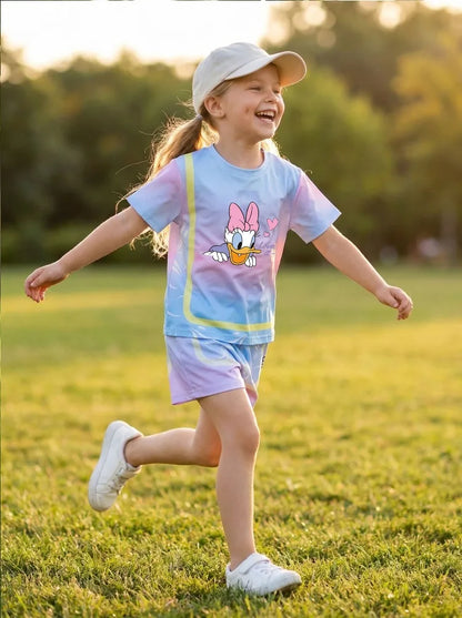 Summer Girls Casial Outfits Breathable Kids Running Shorts Sets Children's O Neck T Shirt Shorts Two Piece Outdoor Sport Clothes