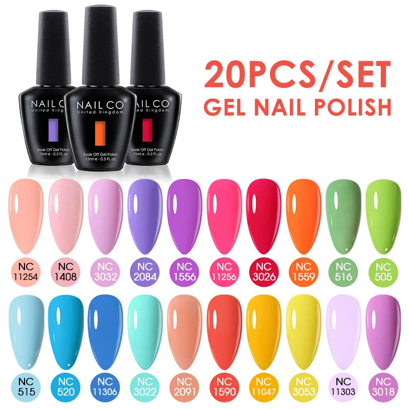 NAILCO 15ml 30/20/10pcs/Set UV Gel Nail Polish Semi Permanent Esmalte Vernis LED Gel Varnish Soak Off Nail Art All For Manicure
