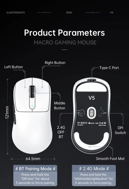 ATTACK SHARK V5 Wireless Gaming Mouse 3-Mode Ultra-Lightweight PAW3950MAX 8KHz Polling Rate For PC Gamer Accessories Gift