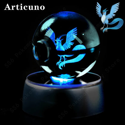Pokemon Crystal Ball 3D Pikachu Mewtwo Gengar Pokeball 3D Night Light Lamp Glass Statue Pokemon Crystal Ball Kids Birthday Gift